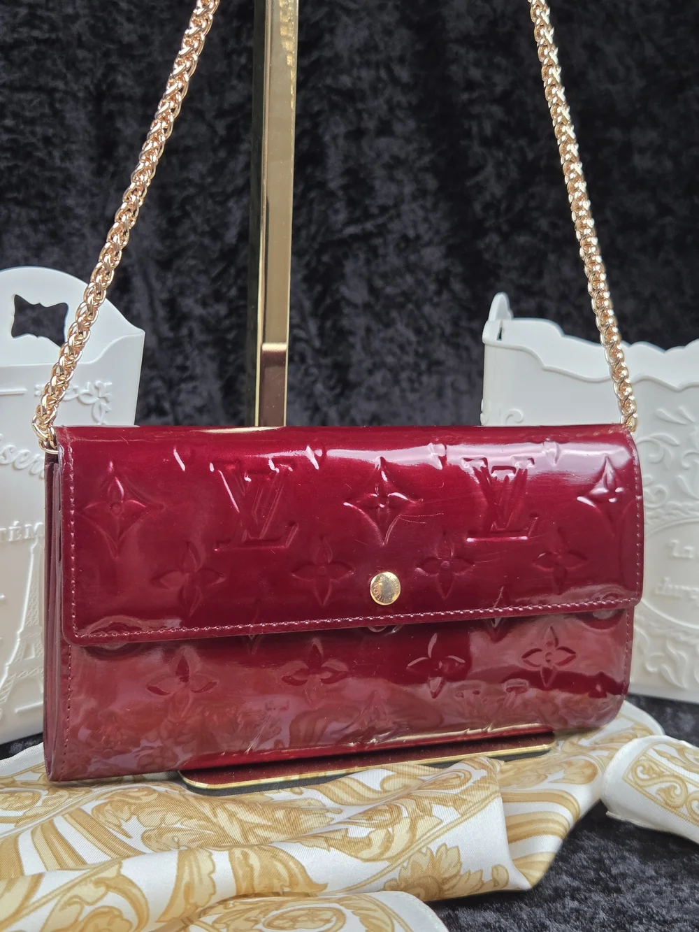 Louis Vuitton Vernis Sarah Wallet Cherry Red Monogram Long Wallet 1998 Restored